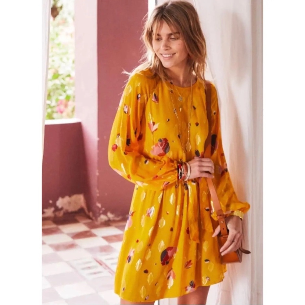 Sezane | Aurelia Mustard Floral Long Sleeve Dress